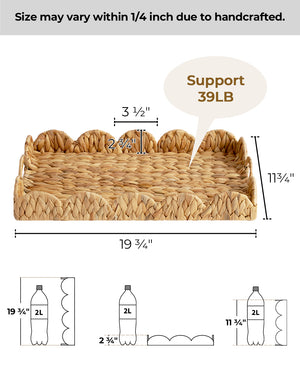 Water Hyacinth Scalloped Tray for Decorative & Organizing, Square