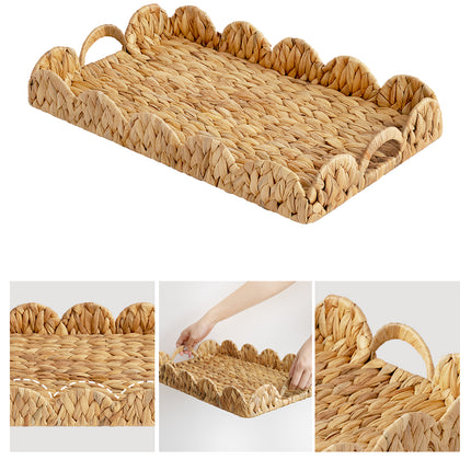 StorageWorks Wicker Scalloped Tray for Decorative & Organizing