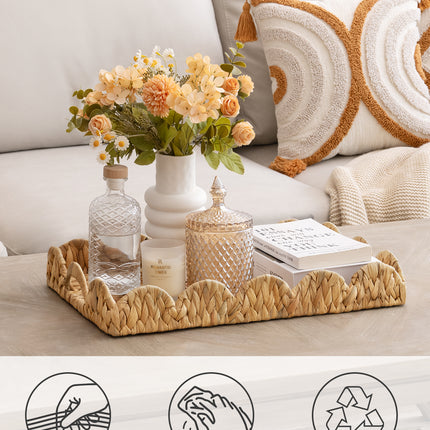 StorageWorks Wicker Scalloped Tray for Decorative & Organizing