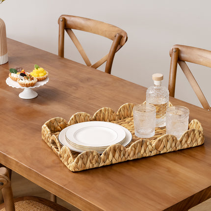StorageWorks Wicker Scalloped Tray for Decorative & Organizing