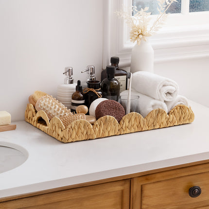 StorageWorks Wicker Scalloped Tray for Decorative & Organizing