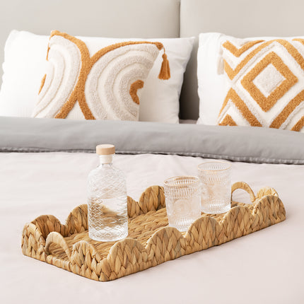 StorageWorks Wicker Scalloped Tray for Decorative & Organizing