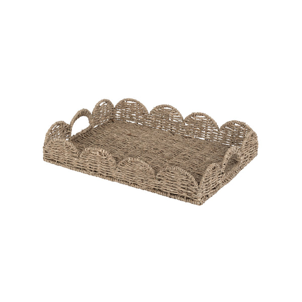 Seagrass Scalloped Tray with Handles, Rectangular