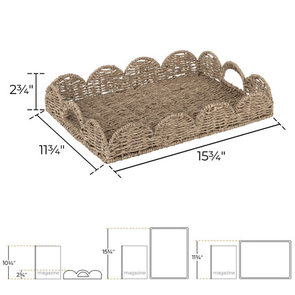 StorageWorks Wicker Scalloped Tray for Decorative & Organizing