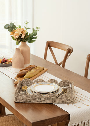 Wicker Scalloped Tray for Decorative & Organizing