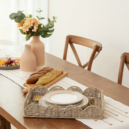 StorageWorks Wicker Scalloped Tray for Decorative & Organizing