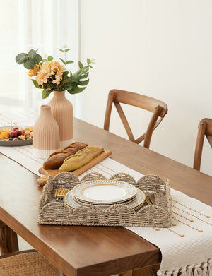 Seagrass Scalloped Tray for Decorative & Organizing, Square