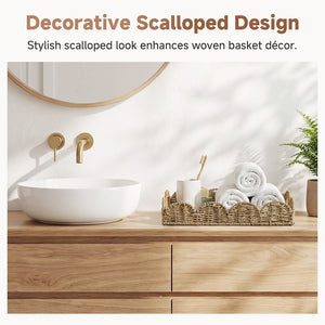 Seagrass Scalloped Tray with Handles, Rectangular