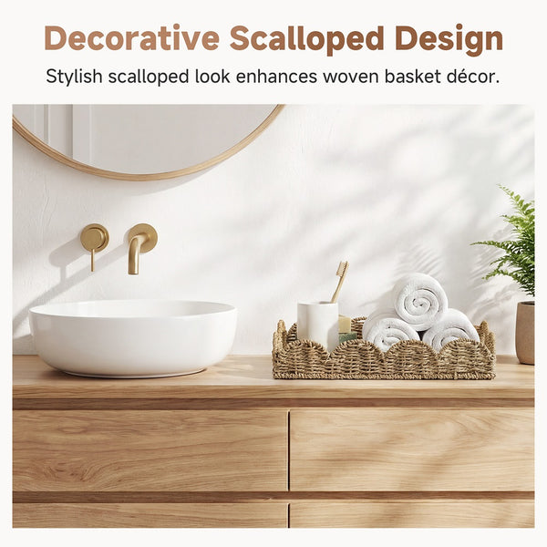 Seagrass Scalloped Tray with Handles, Rectangular