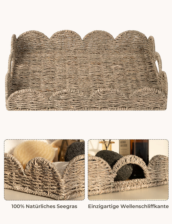 Seagrass Scalloped Tray for Decorative & Organizing, Square