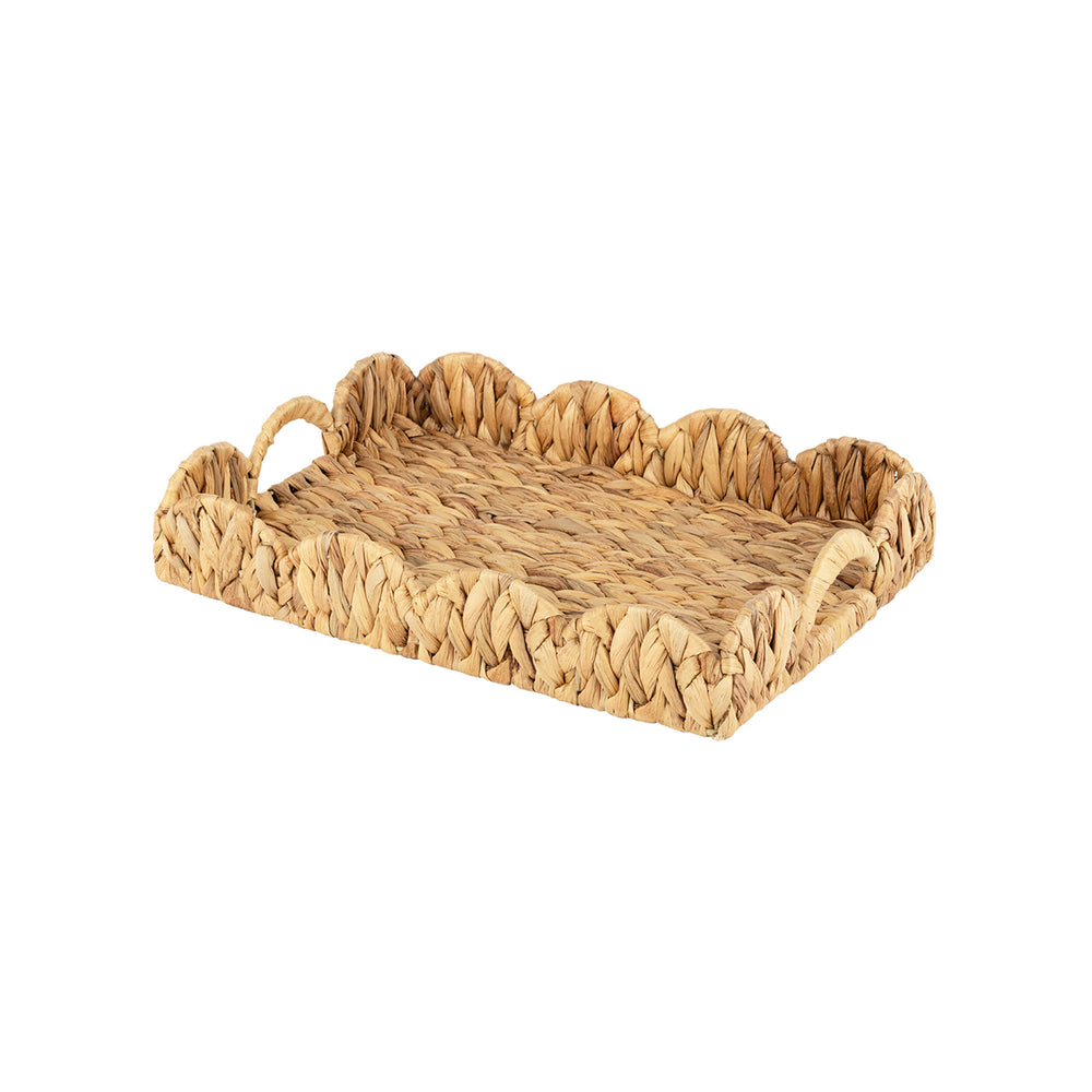 Water Hyacinth Scalloped Tray for Decorative & Organizing, Square