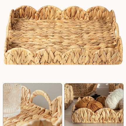 StorageWorks Wicker Scalloped Tray for Decorative & Organizing