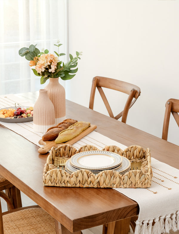 Water Hyacinth Scalloped Tray for Decorative & Organizing, Square