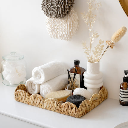 StorageWorks Wicker Scalloped Tray for Decorative & Organizing