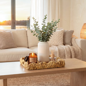 Water Hyacinth Scalloped Tray for Decorative & Organizing, Square