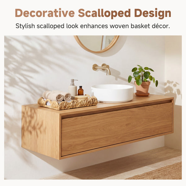 Water Hyacinth Scalloped Tray for Decorative & Organizing, Square