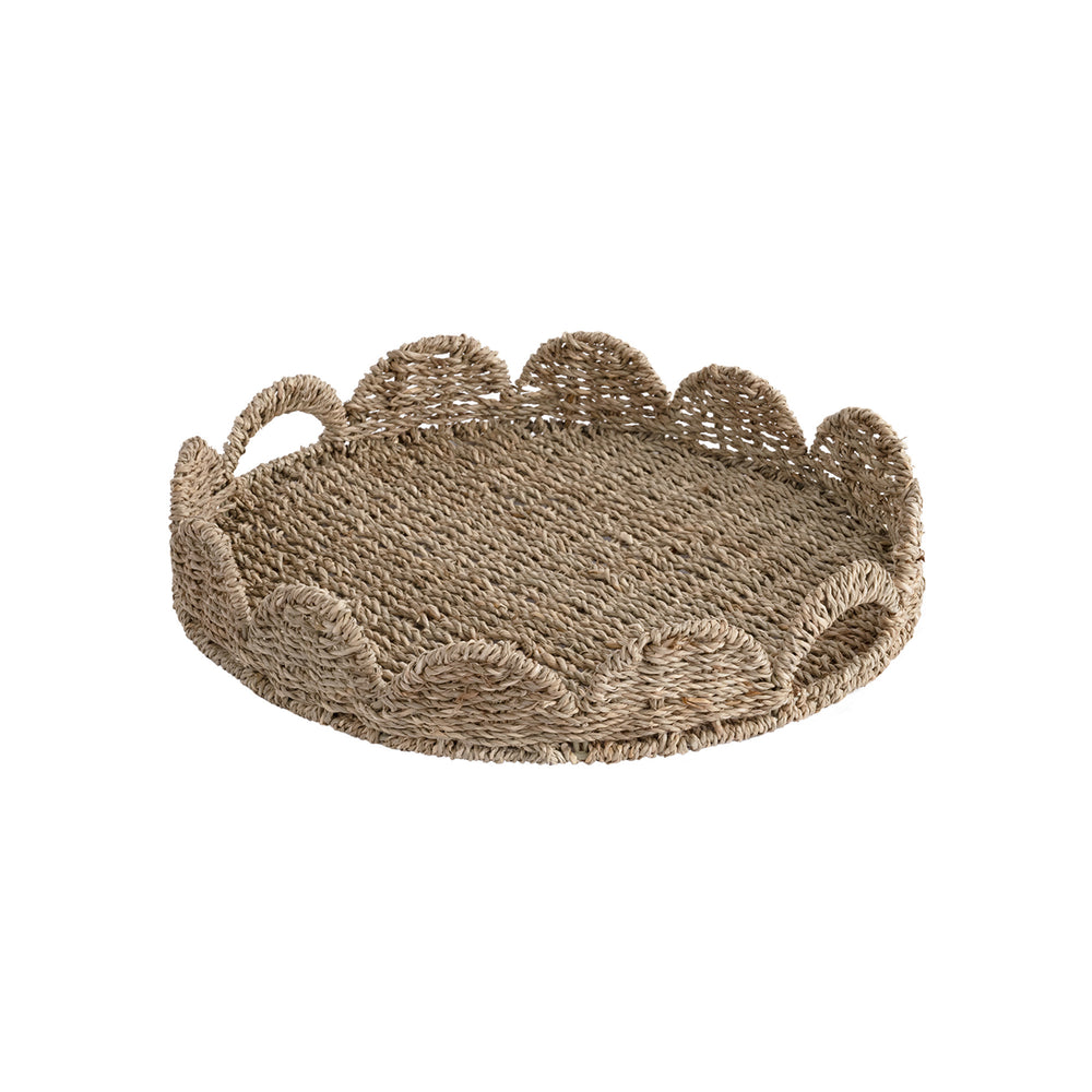 Seagrass Scalloped Tray for Decorative & Organizing, Round