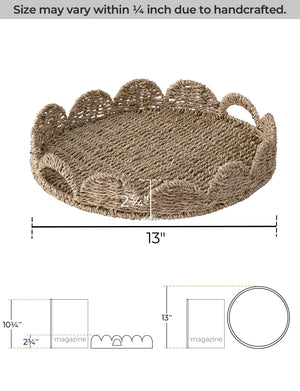 Seagrass Scalloped Tray for Decorative & Organizing, Round