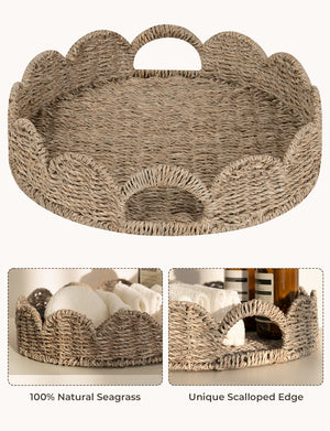 Seagrass Scalloped Tray for Decorative & Organizing, Round