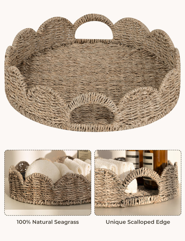 Seagrass Scalloped Tray for Decorative & Organizing, Round