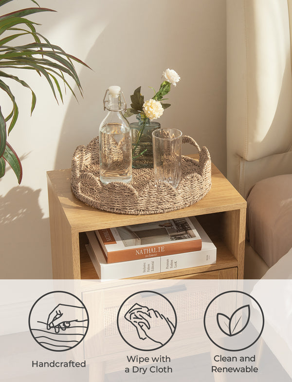 Seagrass Scalloped Tray for Decorative & Organizing, Round