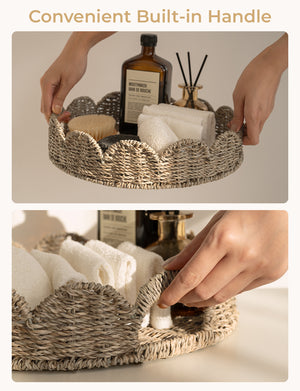 Seagrass Scalloped Tray for Decorative & Organizing, Round