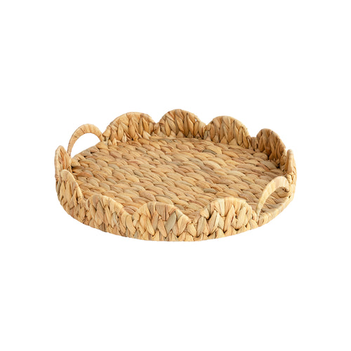 Water Hyacinth Scalloped Tray for Decorative & Organizing, Round