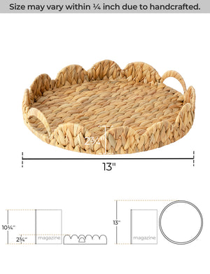 Water Hyacinth Scalloped Tray for Decorative & Organizing, Round