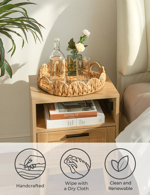 Water Hyacinth Scalloped Tray for Decorative & Organizing, Round