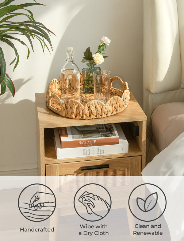 Water Hyacinth Scalloped Tray for Decorative & Organizing, Round