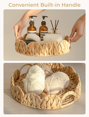 Water Hyacinth Scalloped Tray for Decorative & Organizing, Round