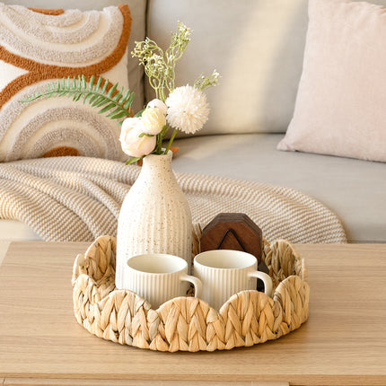 StorageWorks Wicker Scalloped Tray for Decorative & Organizing
