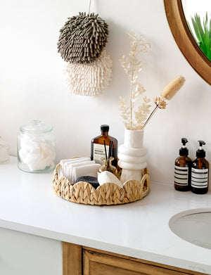 Water Hyacinth Scalloped Tray for Decorative & Organizing, Round