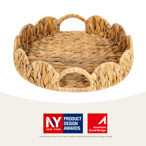 Water Hyacinth Scalloped Tray for Decorative & Organizing, Round