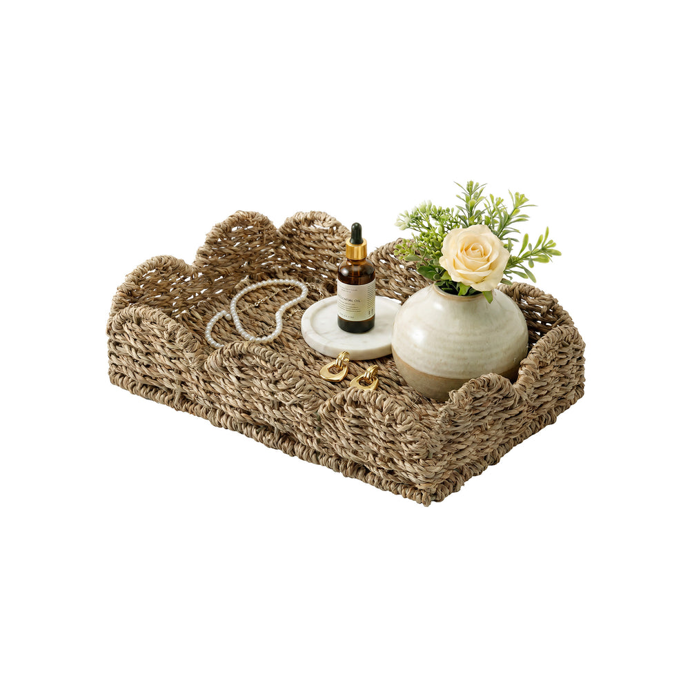 Seagrass Scalloped Tray with Handles, Rectangular