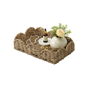 Seagrass Scalloped Tray with Handles, Rectangular
