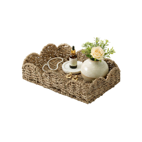 Seagrass Scalloped Tray with Handles, Rectangular