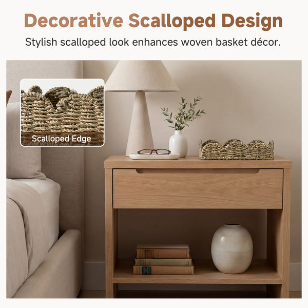 Seagrass Scalloped Tray with Handles, Rectangular