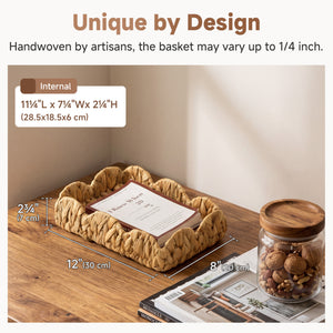 Water Hyacinth Scalloped Tray for Decorative Organizing, Square