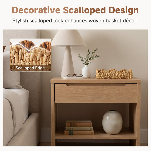 Water Hyacinth Scalloped Tray for Decorative Organizing, Square