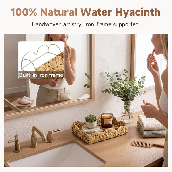 Water Hyacinth Scalloped Tray for Decorative Organizing, Square