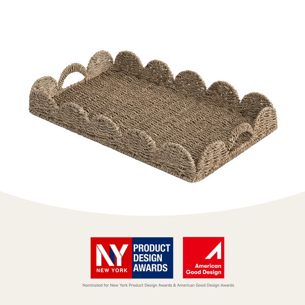 Seagrass Scalloped Tray for Decorative & Organizing, Square
