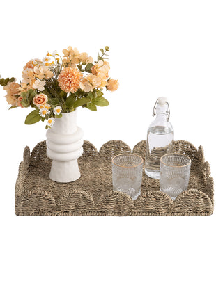 Wicker Scalloped Tray for Decorative & Organizing