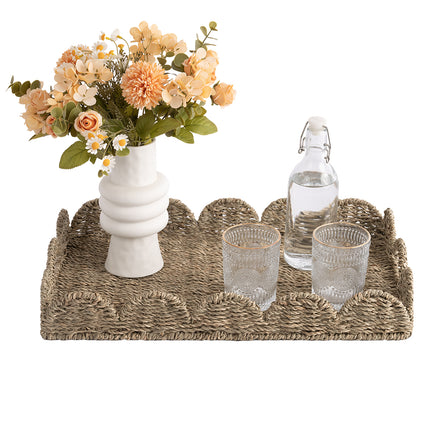 StorageWorks Wicker Scalloped Tray for Decorative & Organizing