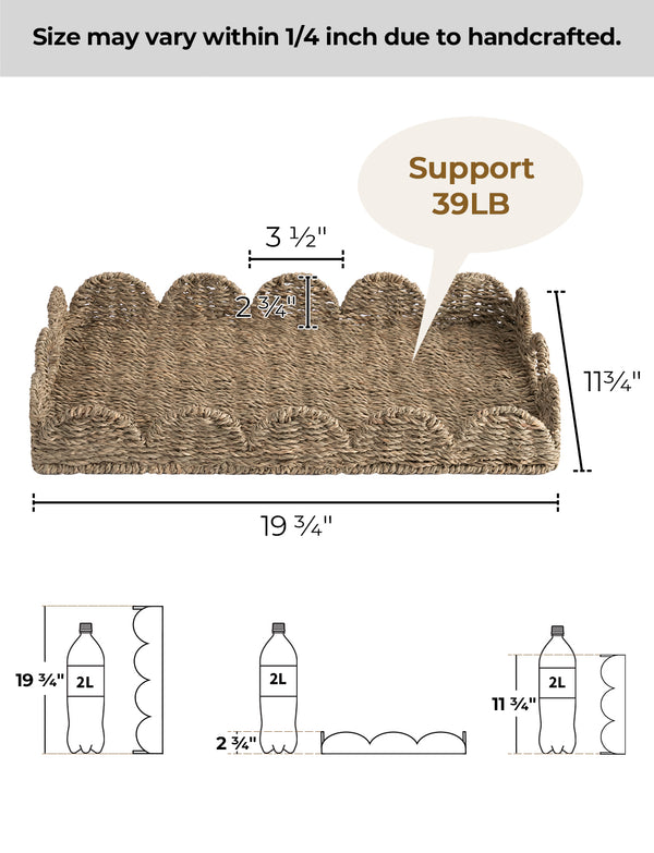 Seagrass Scalloped Tray for Decorative & Organizing, Square
