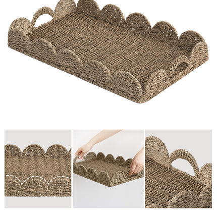 StorageWorks Wicker Scalloped Tray for Decorative & Organizing