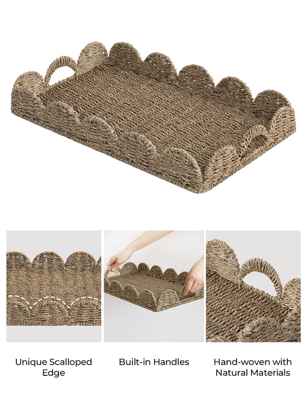 Seagrass Scalloped Tray for Decorative & Organizing, Square