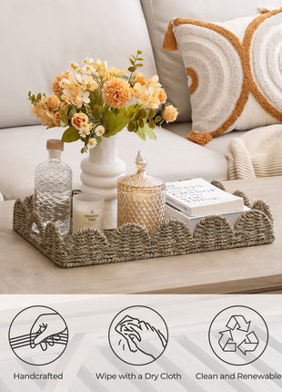 Wicker Scalloped Tray for Decorative & Organizing