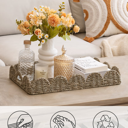 StorageWorks Wicker Scalloped Tray for Decorative & Organizing