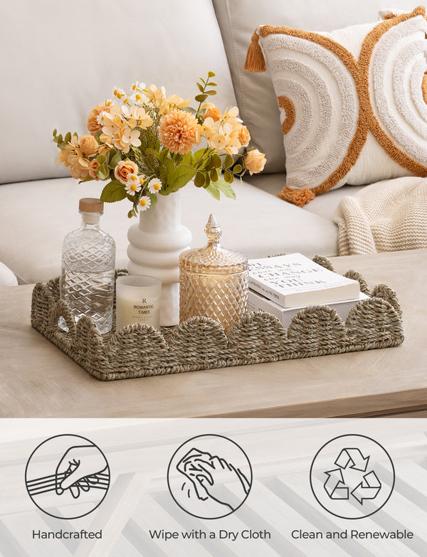 Seagrass Scalloped Tray for Decorative & Organizing, Square